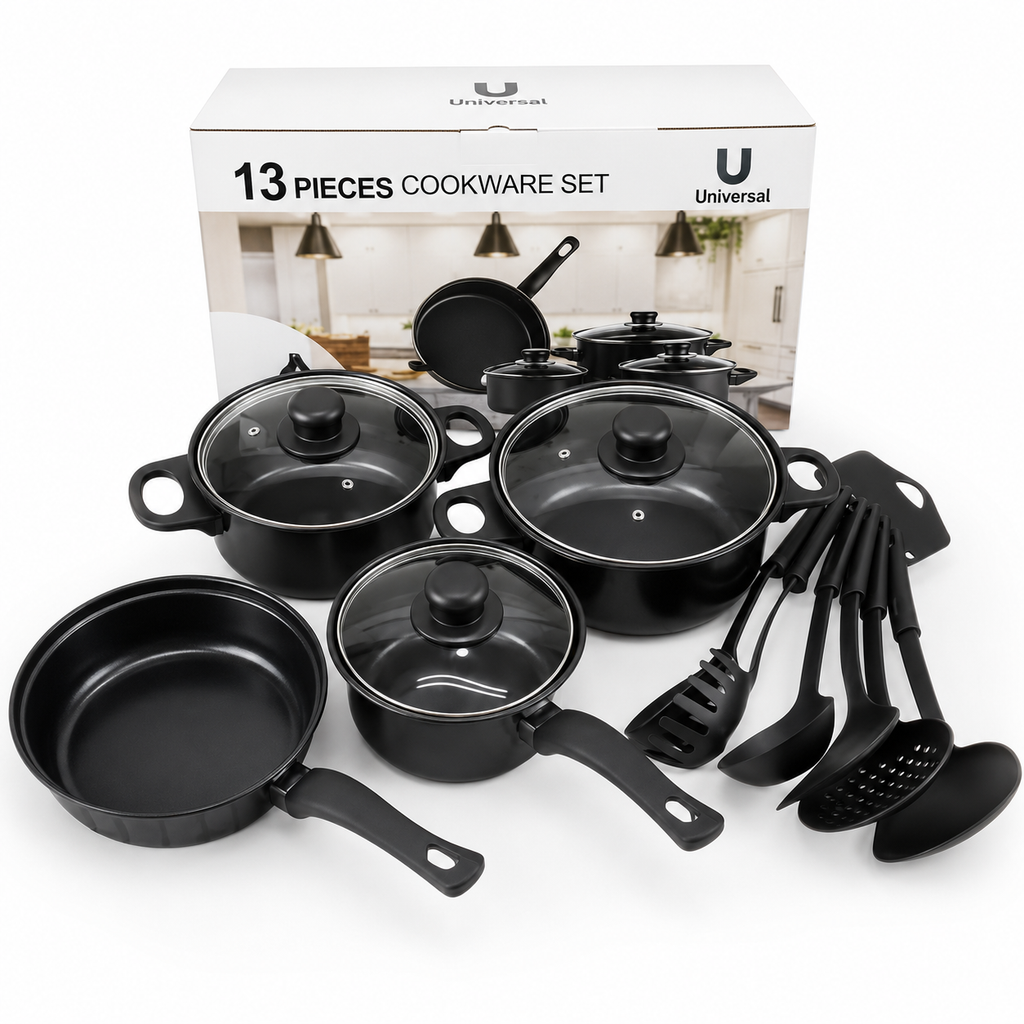 🔥 LIQUIDACIÓN DE STOCK: Juego De Ollas Universal 13 Piezas Antiadherente Color Negro 🍲🍚